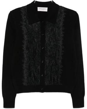 ERMANNO FIRENZE Lace-Panelled Polo-Collar Cardigan - Black