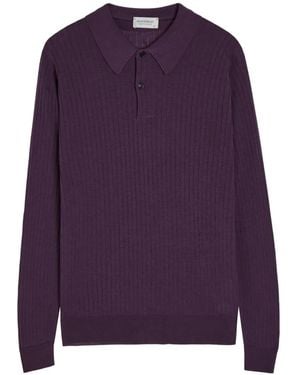 John Smedley Hodson Ribbed-Knit Polo Shirt - Purple