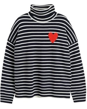 Chinti & Parker Heart-Detail Striped Roll-Neck Sweater - Blue