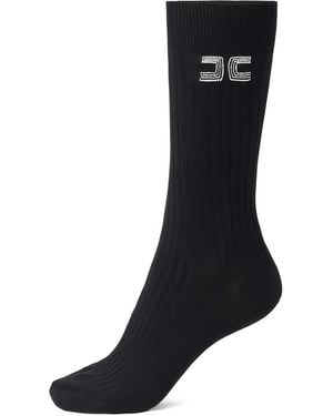 Elisabetta Franchi Ribbed-knit Logo-embroidery Socks - ブラック