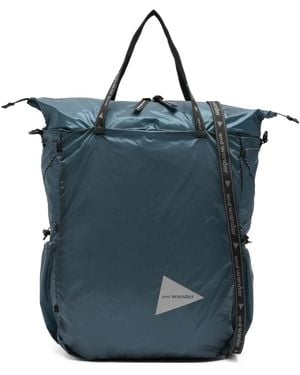 and wander Logo-Print Tote Bag - Blue