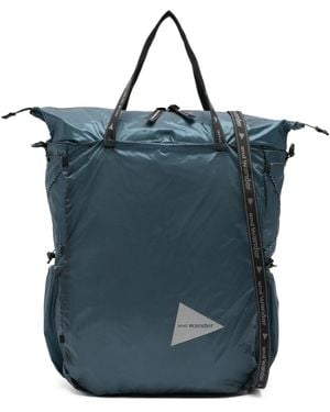 and wander Logo-Print Tote Bag - Blue