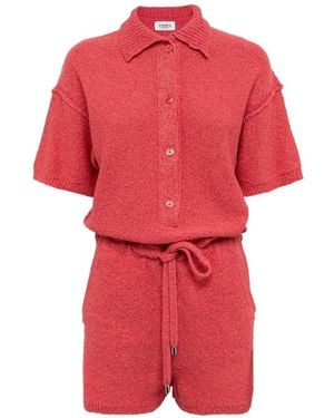 Laneus Button-Front Knitted Playsuit - Red