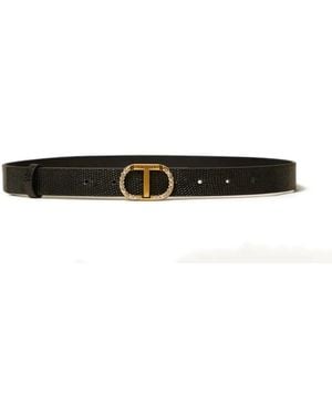 Twinset Rhinestone-Embellished Leather Belt - White