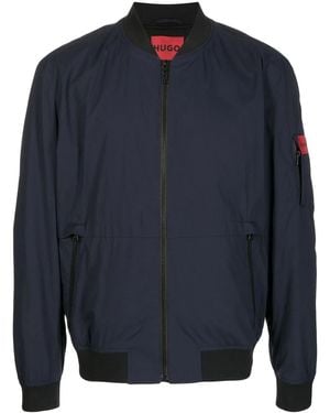 HUGO Logo-Patch Zipped Bomber Jacket - Blue