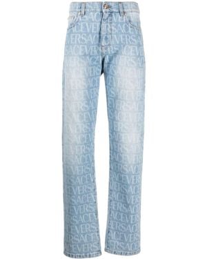 Versace Logo-Print Jeans With Classic Five-Pocket Design - Blue