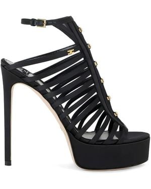 Elisabetta Franchi Satin Sandals With Platform - Black
