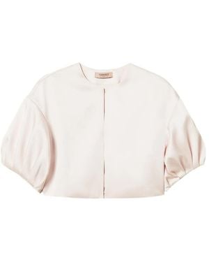 Twinset Duchess-Satin Puff-Sleeve Jacket - White