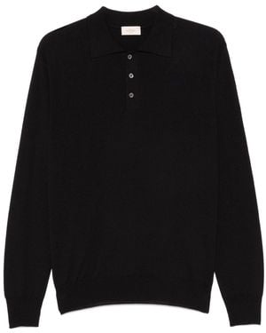 Altea Fine Knit Wool Polo Shirt - Black