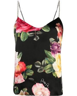 Philipp Plein Holiday Flowers Print Silk Vest Top - Red