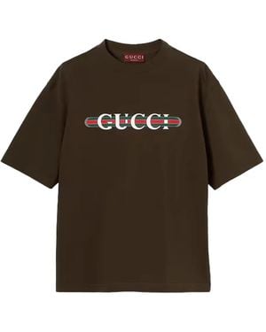 Gucci Logo-Stripe T-Shirt - Brown