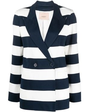 Twinset Stripe-Print Double-Breasted Blazer - Blue