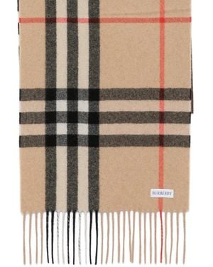 Burberry Sciarpa Check Con Frange - Bianco