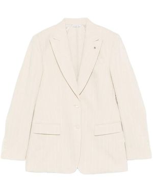 Manuel Ritz Pinstripe-Pattern Peak-Lapel Jacket - White