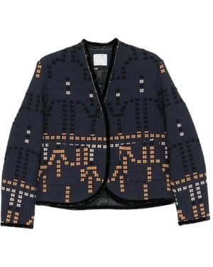 forte_forte Jacquard Velvet-Trim Jacket - Blue