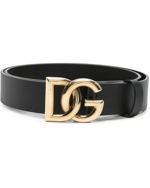 Dolce & Gabbana Logo-Buckle Leather Belt - Black