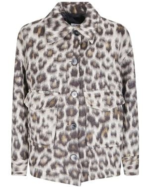 Alberto Biani Leopard-Print Front-Flap Jacket - White