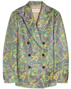 Dries Van Noten Double-Breasted Jacquard Blazer - Green