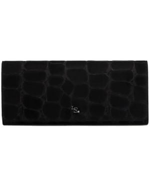 Le Silla Crocodile-Effect Suede Clutch Bag - Black