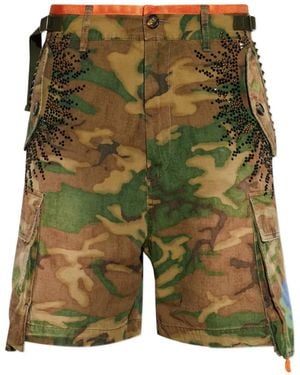 DSquared² Camouflage-Print Crystal-Embellished Cargo Shorts - Green