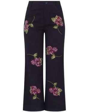 Libertine Primrose Floral-Embellishment Cropped Trousers - Blue