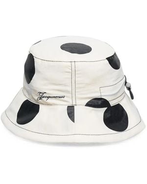 Jacquemus Bob Baluchon Polka-Dot Bucket Hat - White