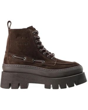 COPENHAGEN Platform Lace-Up Boots - Brown