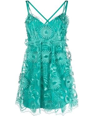 Alberta Ferretti Floral-Embroidered Ruffled Mini Dress - Blue
