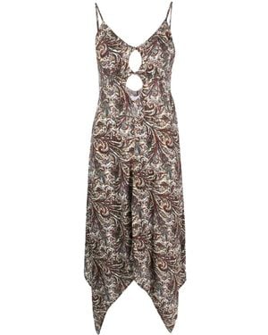 Ixiah Carnelian Paisley-Print Midi Dress - Brown