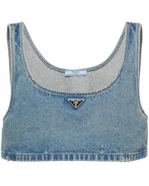 Prada クロップド デニムトップ - ブルー