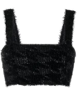 Balmain Sequin Knitted Crop Top - Black