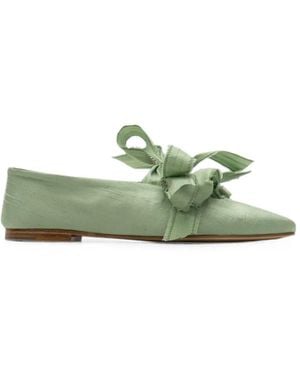 Sleeper Mille-Feuille Bow-Detail Silk Ballet Flats - Green