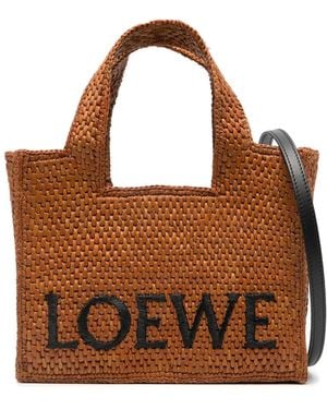 Loewe Font Tote Raffia Tote Bag - Brown
