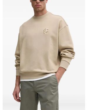 BOSS Logo-Embroidered Crew-Neck Sweatshirt - Natural