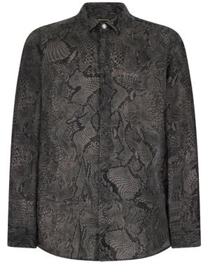 Roberto Cavalli Snakeskin-Print Linen Shirt - Gray