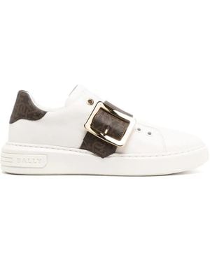 Bally Monogram-Pattern Buckled Sneakers - White
