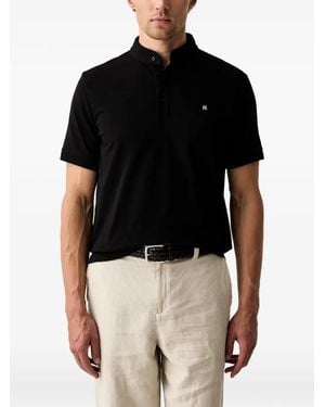 KARL LAGERFELD Logo-Plaque Mandarin-Collar T-Shirt - Black