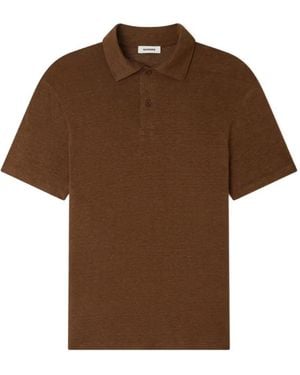 Sandro Linen Polo Shirt - Brown