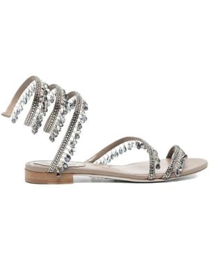 Rene Caovilla Crystal-Embellished Spiral-Wrap Sandals - White