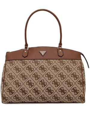 Guess Monogram-Print Logo-Plaque Tote Bag - Brown