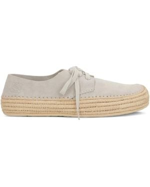 Loewe Rio Petal-Toe Raffia-Trimmed Lace-Up Shoes - White