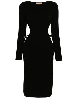 Gucci Cotton And Silk Midi Dress With Crystal G Square - Black