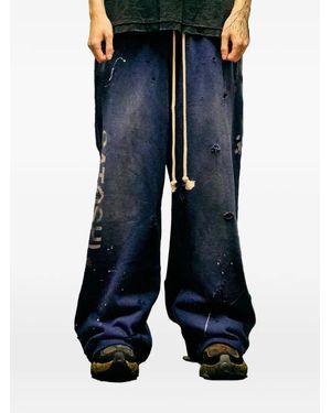 Satoshi Nakamoto Luke Distressed-Effect Wide-Leg Track Trousers - Blue