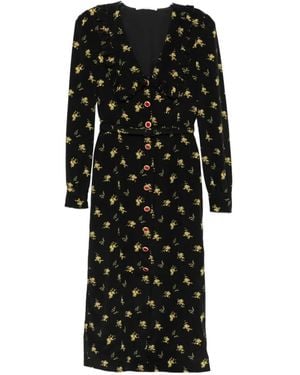Alessandra Rich Floral-Print Ruffled Midi Dress - Black