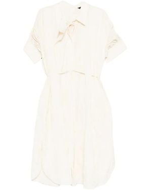 Juun.J Bow-Detail Ruched-Sleeve Dress - White