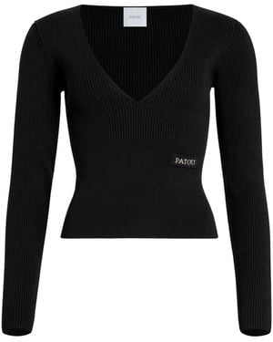 Patou V-Neck Ribbed Jumper - Black