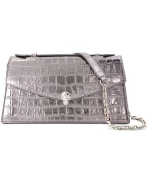 McQueen Skull Crocodile-Effect Tote Bag - Gray