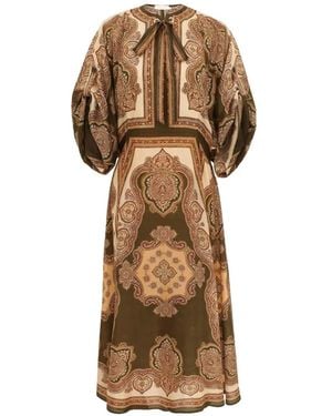 Zimmermann Mahon Paisley-Print Tie-Neck Midi Dress - Brown