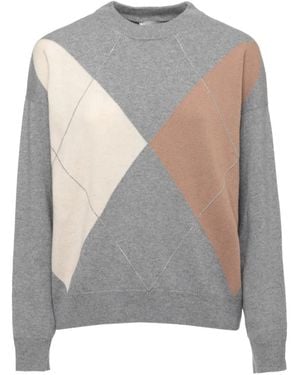 Peserico Argyle-Pattern Chain-Trim Jumper - Grey