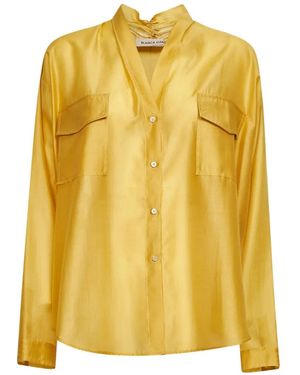 Blanca Vita Pleated-Back Pocket-Detail Blouse - Yellow